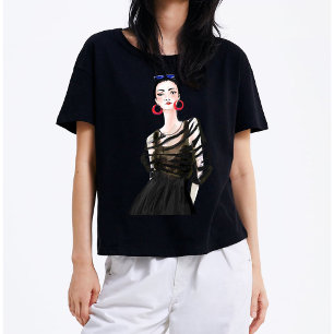 City Girl In Black Modern Graphic Women T-Shirt