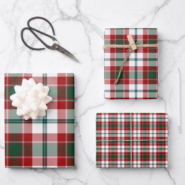 City Glasgow Tartan Plaid Green Maroon White Wrapping Paper Sheet (Front)