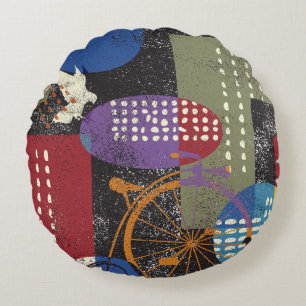 City grunge abstract, seamless vintage pattern. round pillow