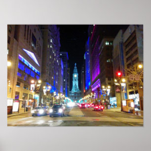 City Hall in Philadelphia During the Night Poster