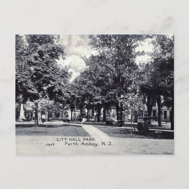 City Hall Park, Perth Amboy NJ Vintage Postcard (Front)