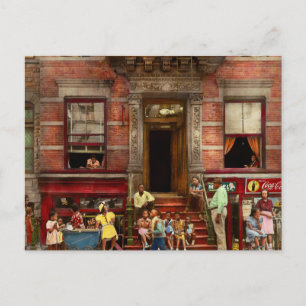 City - Harlem NY - Stoop life 1935 Postcard