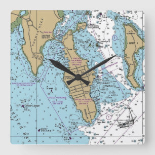 City Island Bronx NY Chart Square Wall Clock