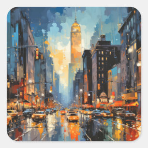City Landscape Concept Abstract Colourful Scenery Square Sticker