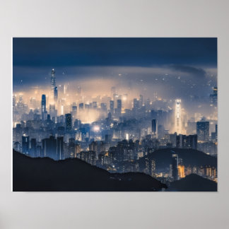 “City Lights at Night Canvas – Modern Urban Wall D Poster