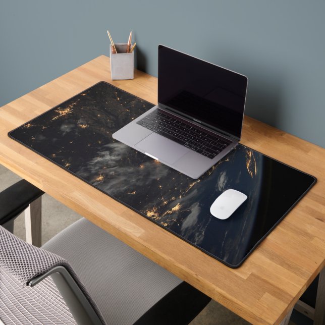 City Lights At Night On Planet Earth Desk Mat (Office 2)