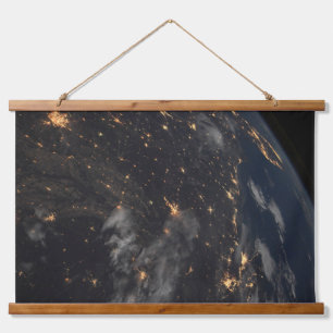 City Lights At Night On Planet Earth Hanging Tapestry