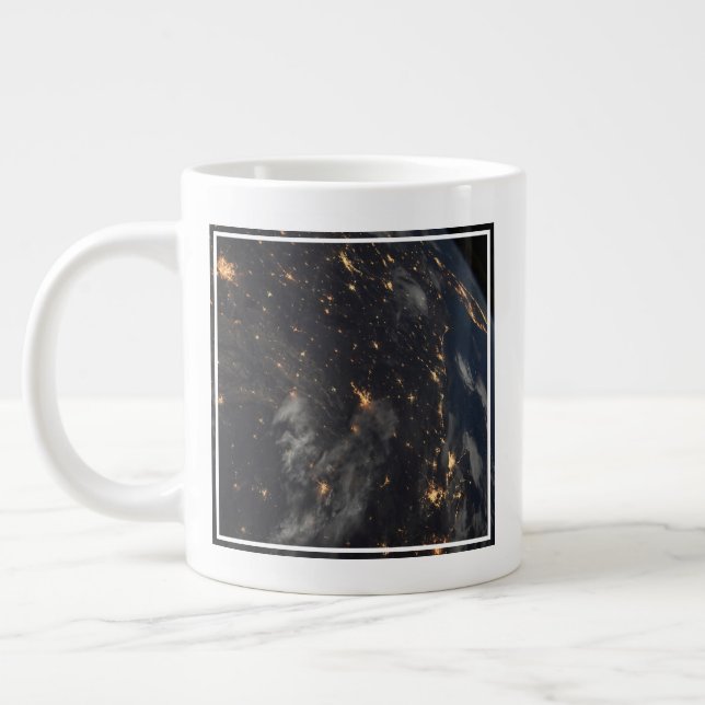 City Lights At Night On Planet Earth Large Coffee Mug (Left)