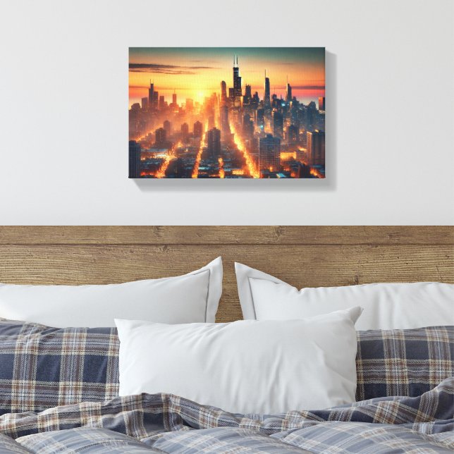 City Lights Awakening Canvas Print (Insitu(Bedroom))