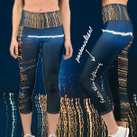 City lights capri leggings<br><div class="desc">Long exposure abstract photo: black blue background, yellow and orange vibrating lights. What is it: a cosmic energy, lightning or just a night city?
You can replace the text ("Faster than lightning") with your own message.</div>