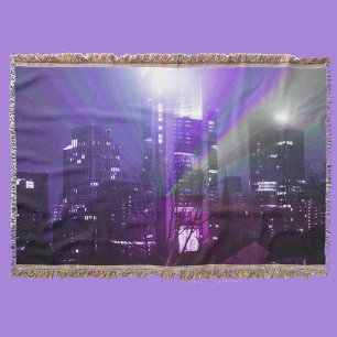 City lights of Frankfurt am Main - purple Throw Blanket