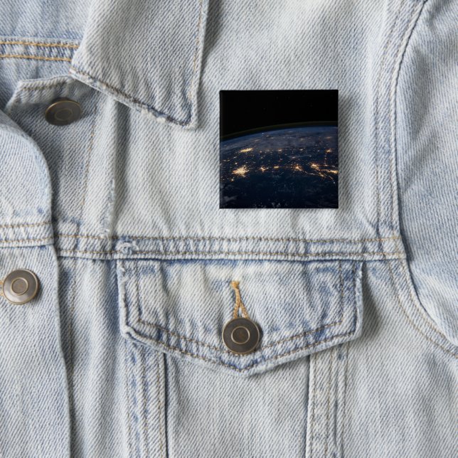 City Lights Of The Southern United States. 2 Inch Square Button (In Situ)