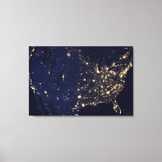 City Lights Of The United States At Night. Canvas Print (Front)