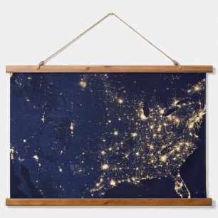 City Lights Of The United States At Night. Hanging Tapestry
