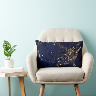 City Lights Of The United States At Night. Lumbar Pillow