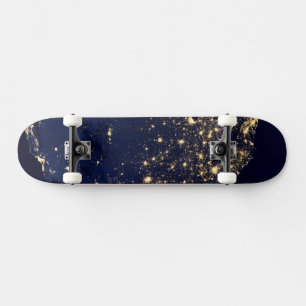 City Lights Of The United States At Night. Skateboard