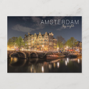 City Lights Reflection Amsterdam By Night Photo Postcard
