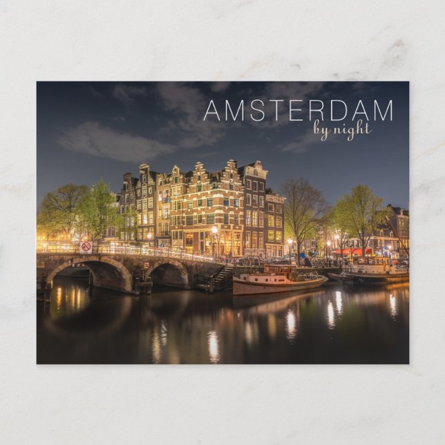 City Lights Reflection Amsterdam By Night Photo Postcard (Front)