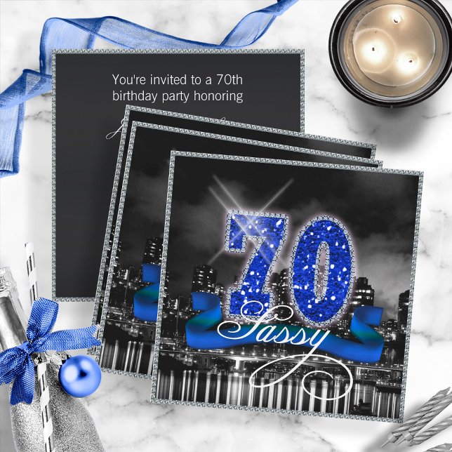 City Lights Sassy Seventy ID191 Invitation (Front/Back In Situ)