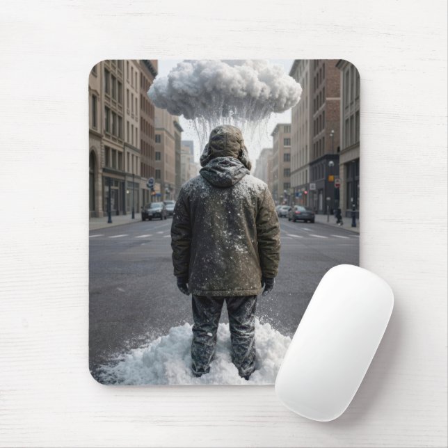 City Man Under a Snow Cloud Mouse Pad (With Mouse)