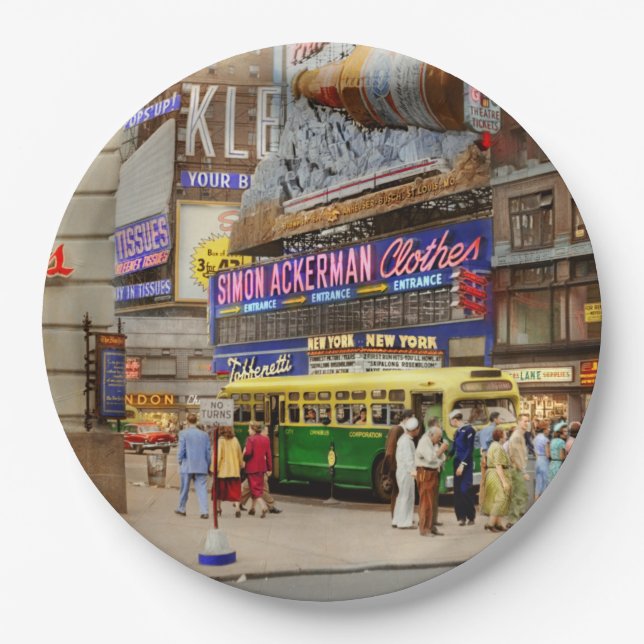 City - Manhattan, NY -  43rd and Broadway 1952 Paper Plate (Front)