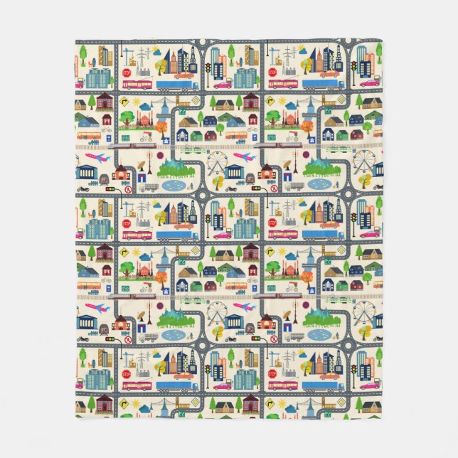 City Map Pattern Fleece Blanket (Front)