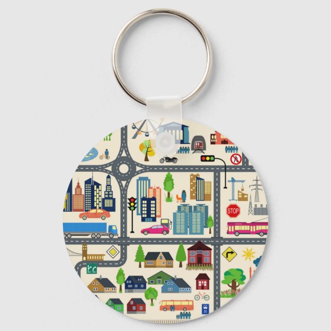 City Map Pattern Keychain (Front)