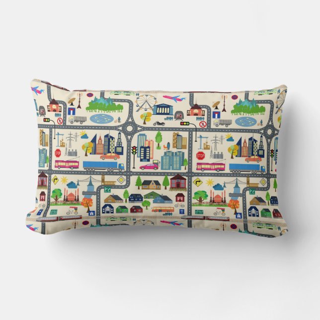 City Map Pattern Lumbar Pillow (Front)