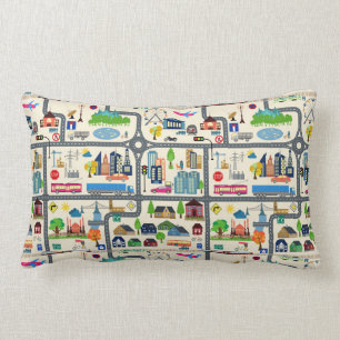 City Map Pattern Lumbar Pillow