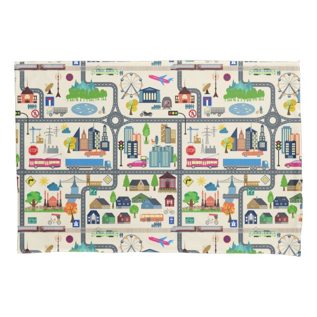 City Map Pattern Pillowcase (Front-Left)