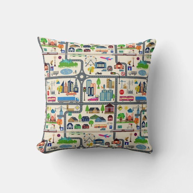 City Map Pattern Throw Pillow (Front)