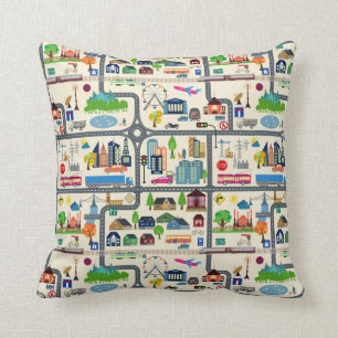 City Map Pattern Throw Pillow