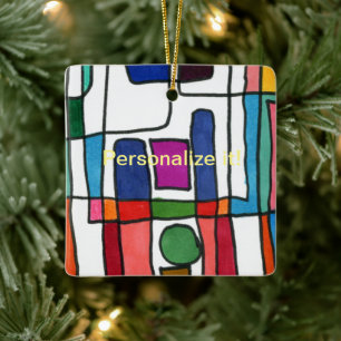 "City Map" shapes in multicolored square Ceramic Ornament