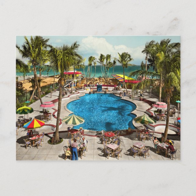 City - Miami FL - Sitting poolside 1941 Postcard (Front)