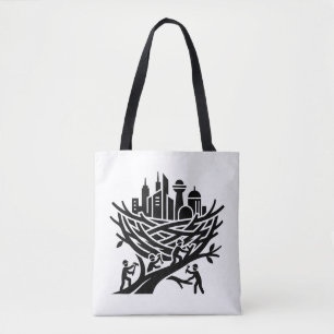 City nest builder constructing a massive new world tote bag