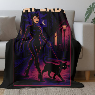 City Night Sass Cat Lady Comic Art Black Cats Mom Fleece Blanket
