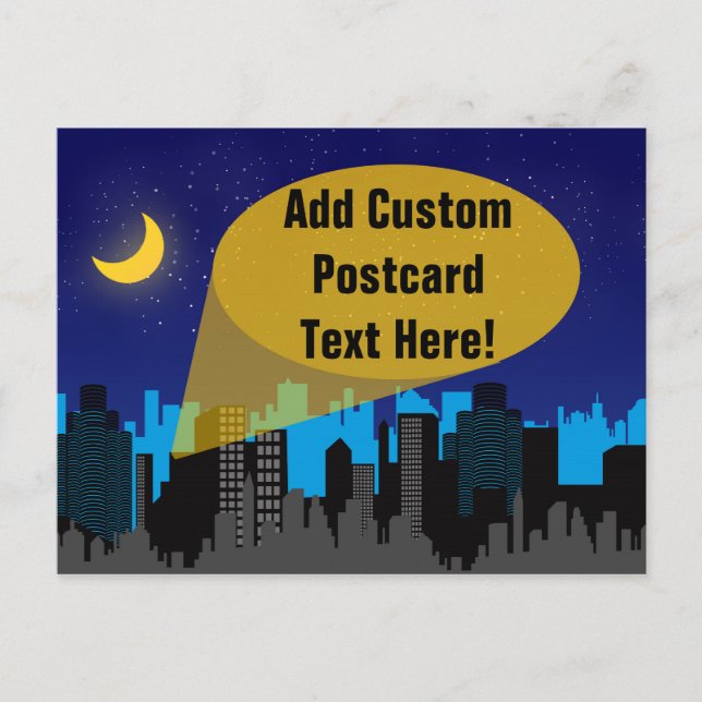 City Night Skyline Superhero Boys Birthday Party Postcard (Front)