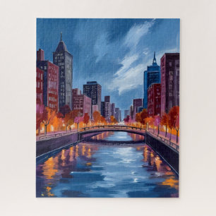 City Nights Watercolor Painting Art Jigsaw Puzzle