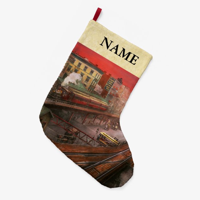 City - NY - Rush hour traffic - 1900 Large Christmas Stocking (Front (Hanging))