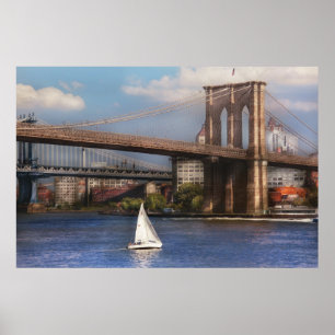 City - NY - Sailing under the Brooklyn Bridge Poster