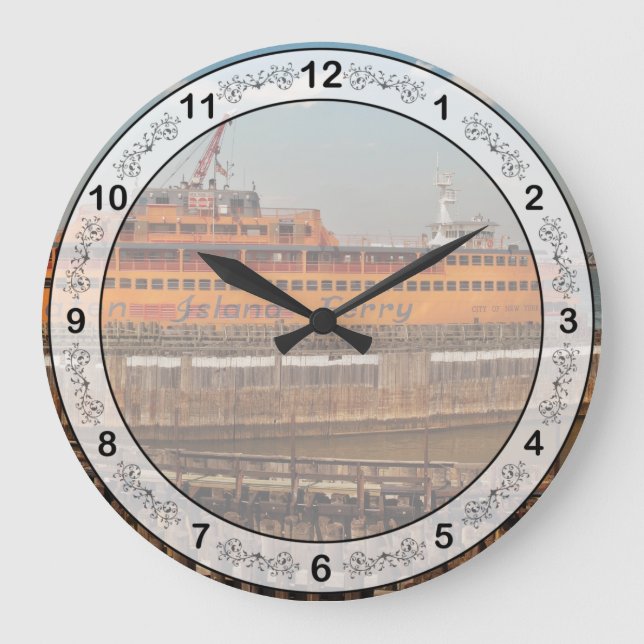 City - NY - The Staten Island Ferry Large Clock (Front)