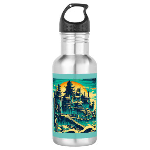City of Atlantis 1 - Woodblock Style 532 Ml Water Bottle