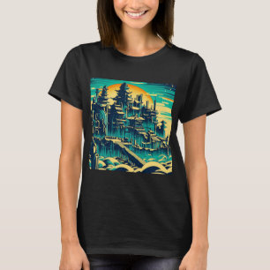 City of Atlantis 1 - Woodblock Style T-Shirt