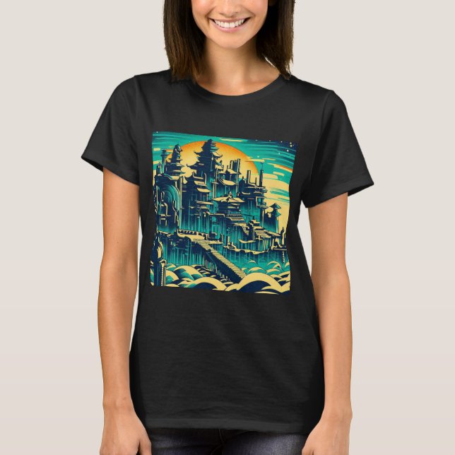 City of Atlantis 1 - Woodblock Style T-Shirt (Front)