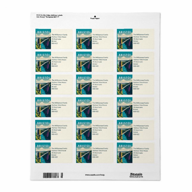 City of Bristol Clifton Suspension Bridge View Label (Full Sheet)