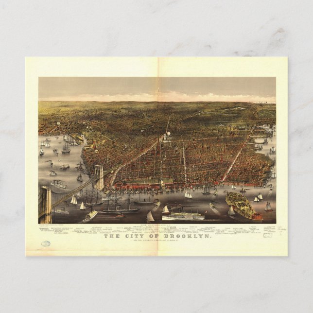 City of Brooklyn New York by Currier and Ives 1879 Postcard (Front)