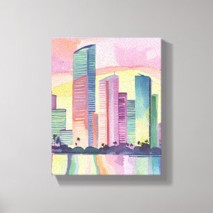 City of Colour Miami Florida Watercolor Skyline Canvas Print