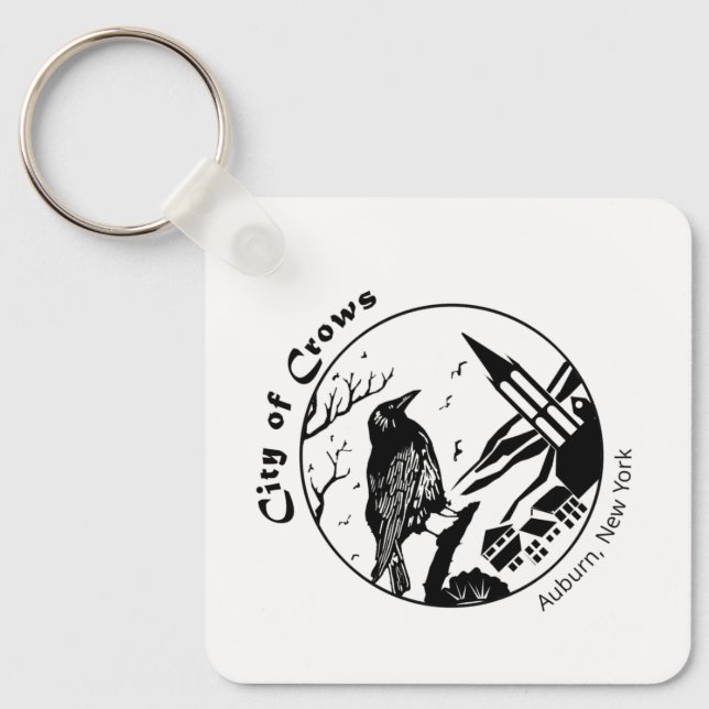 City of Crows Black and White Graphic square Keychain (Front)
