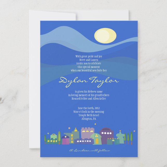 City of David Jewish Baby Naming Invitation Hébreu (Devant)