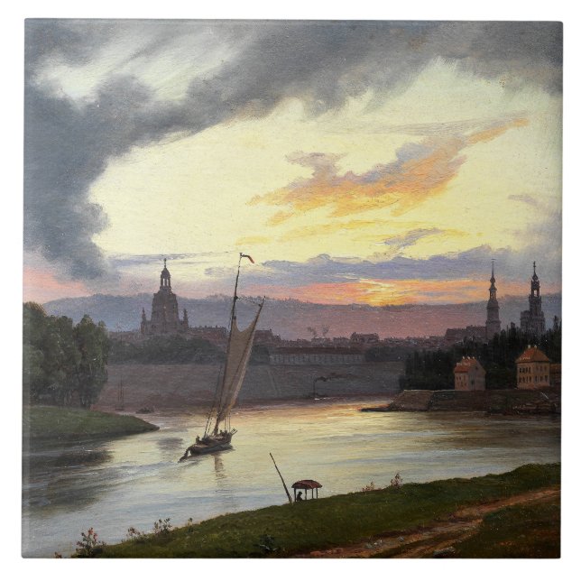 City of Dresden at Sunset (German Landscape) Tile (Front)